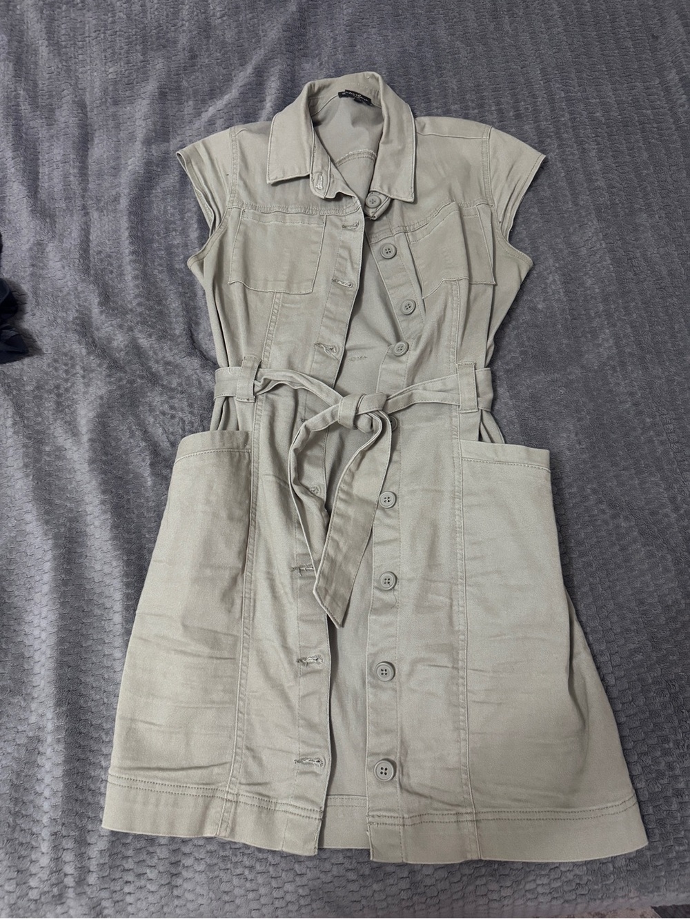 Sleeveless Button-Front Utility Dress in Light Taupe